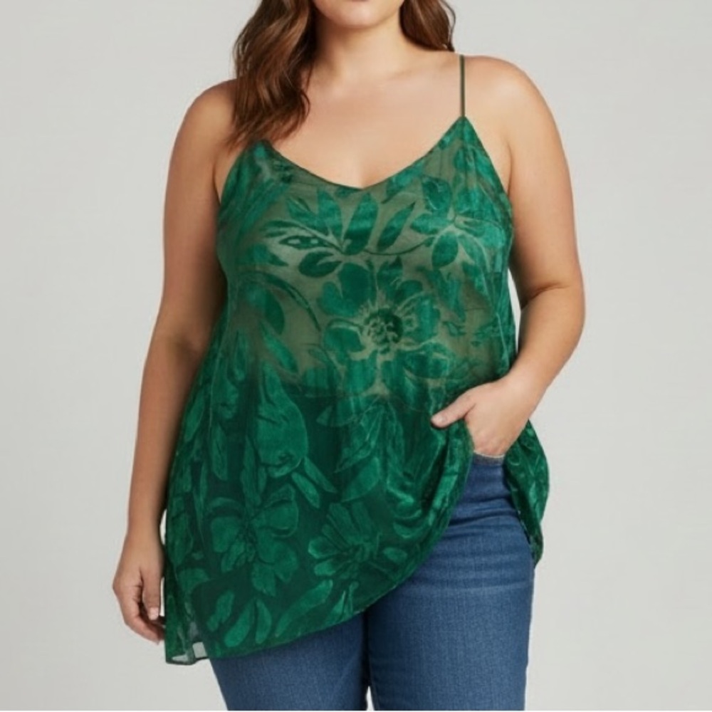 Vintage Green burnout velvet Sheer Chemise cami Slip dress Plus size Lingerie